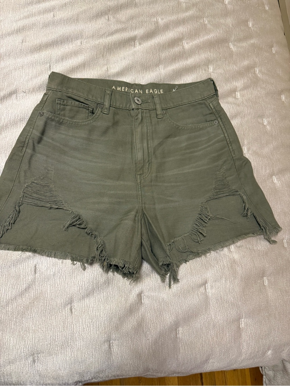 American Eagle Outfitters Olive Green Frayed Denim Shorts